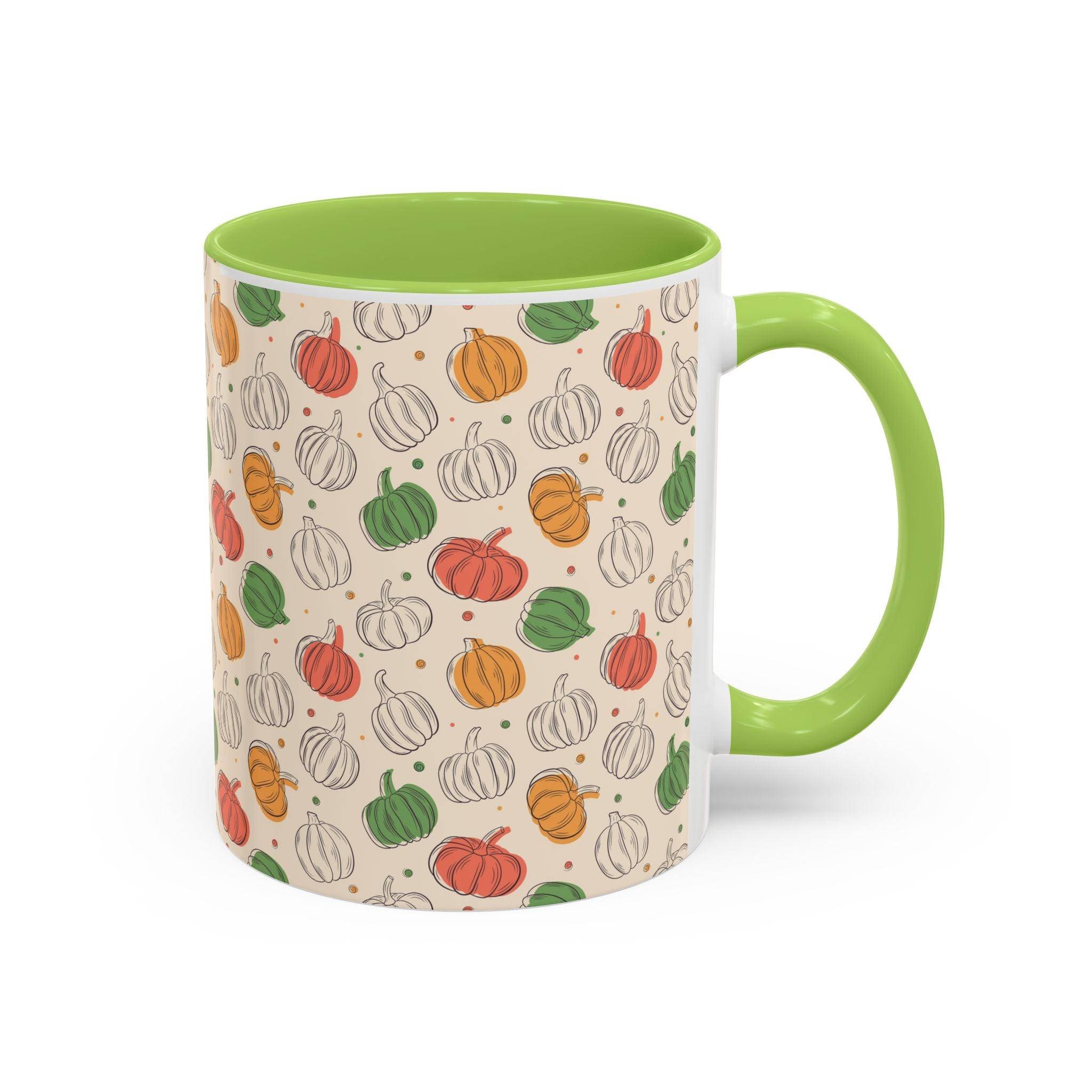 Autumn Pumpkin Pattern Accent Coffee Mug — Fall Harvest 11/15oz