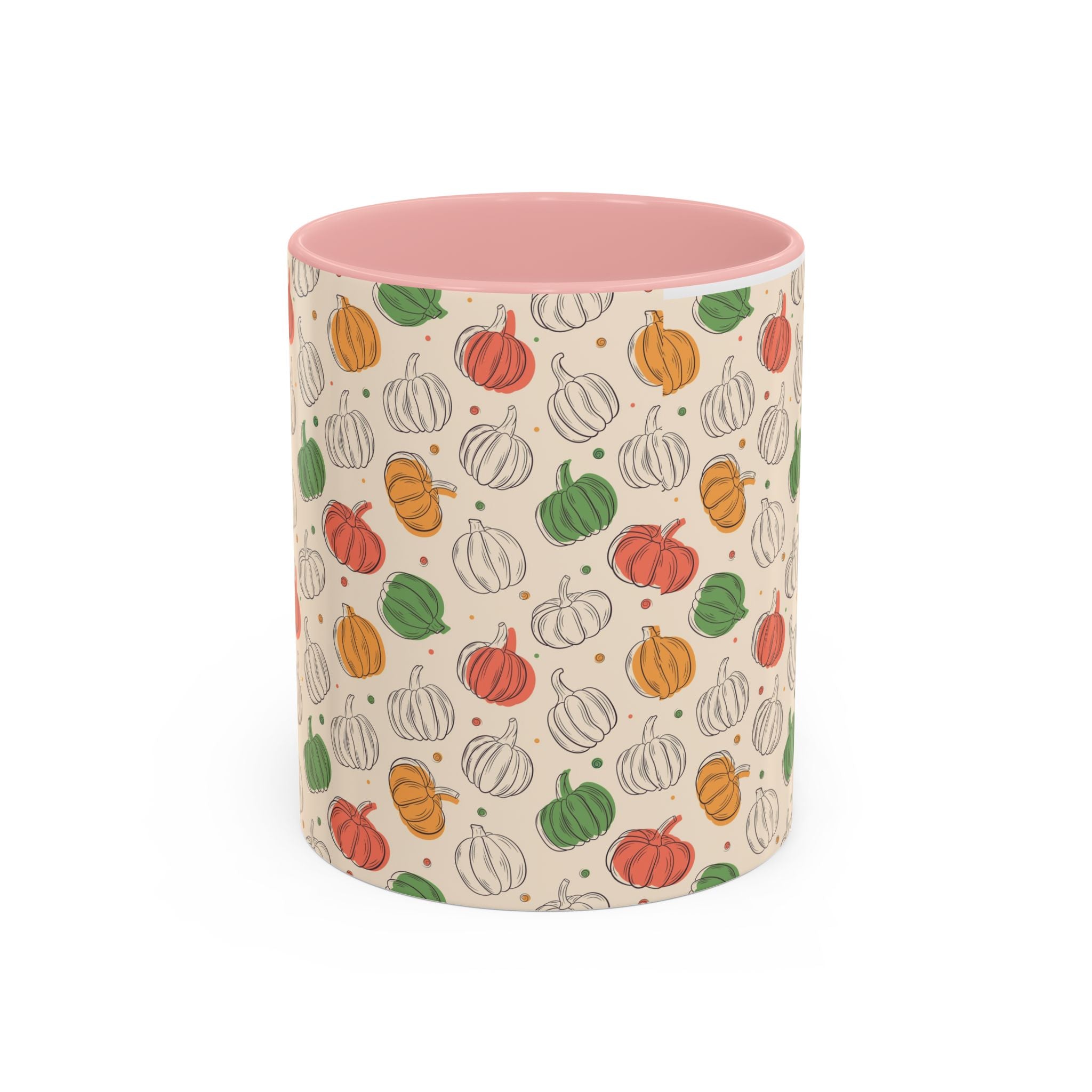 Autumn Pumpkin Pattern Accent Coffee Mug — Fall Harvest 11/15oz