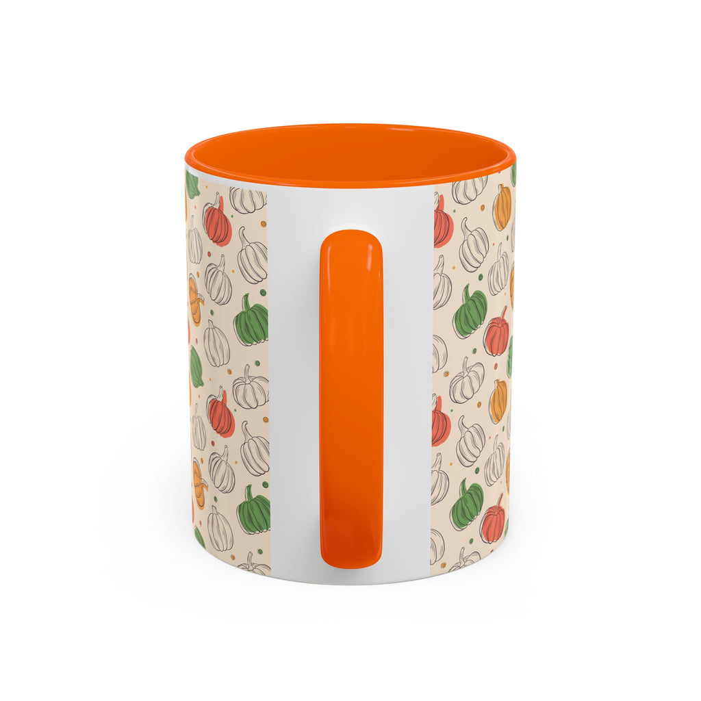Autumn Pumpkin Pattern Accent Coffee Mug — Fall Harvest 11/15oz