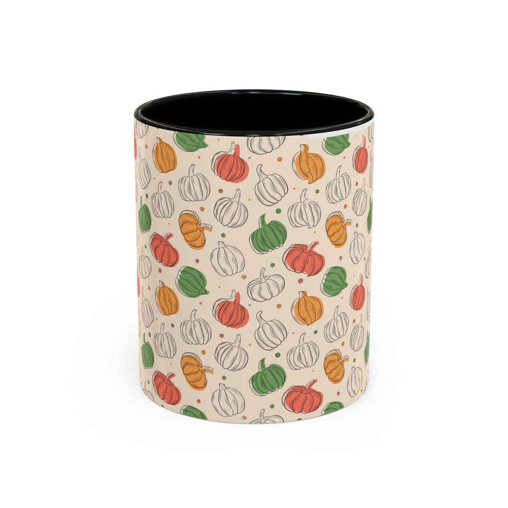 Autumn Pumpkin Pattern Accent Coffee Mug — Fall Harvest 11/15oz