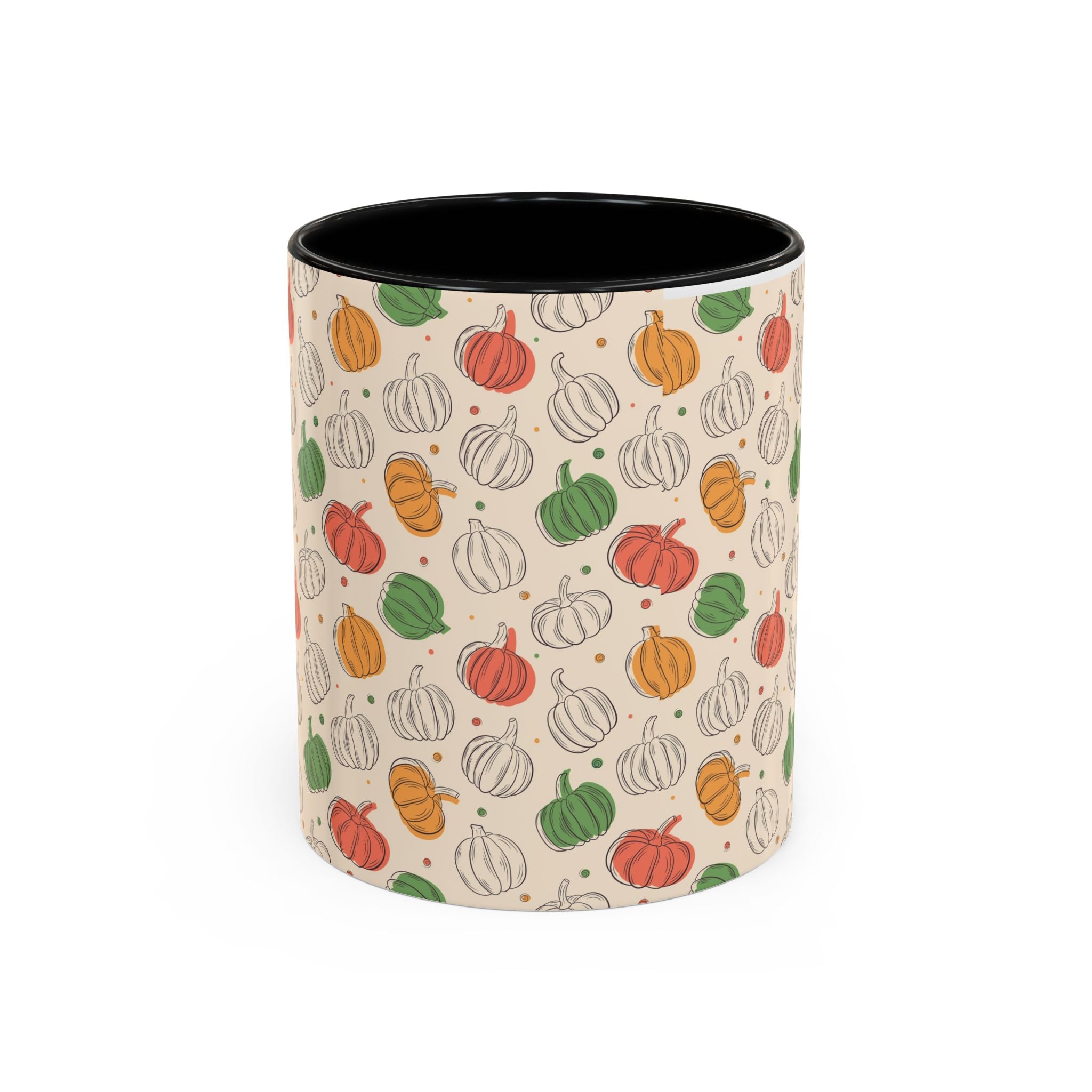 Autumn Pumpkin Pattern Accent Coffee Mug — Fall Harvest 11/15oz
