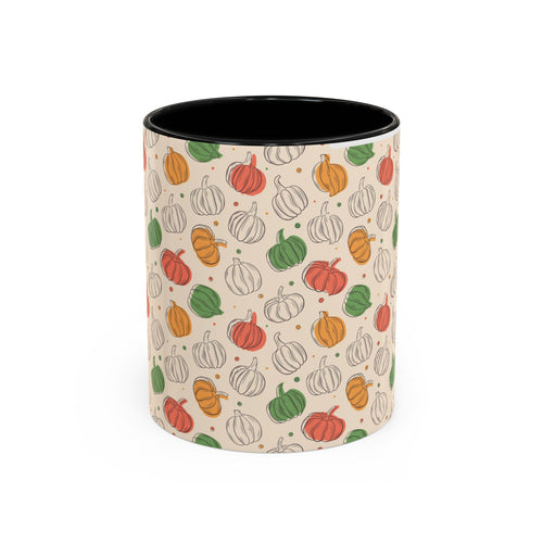 Autumn Pumpkin Pattern Accent Coffee Mug — Fall Harvest 11/15oz