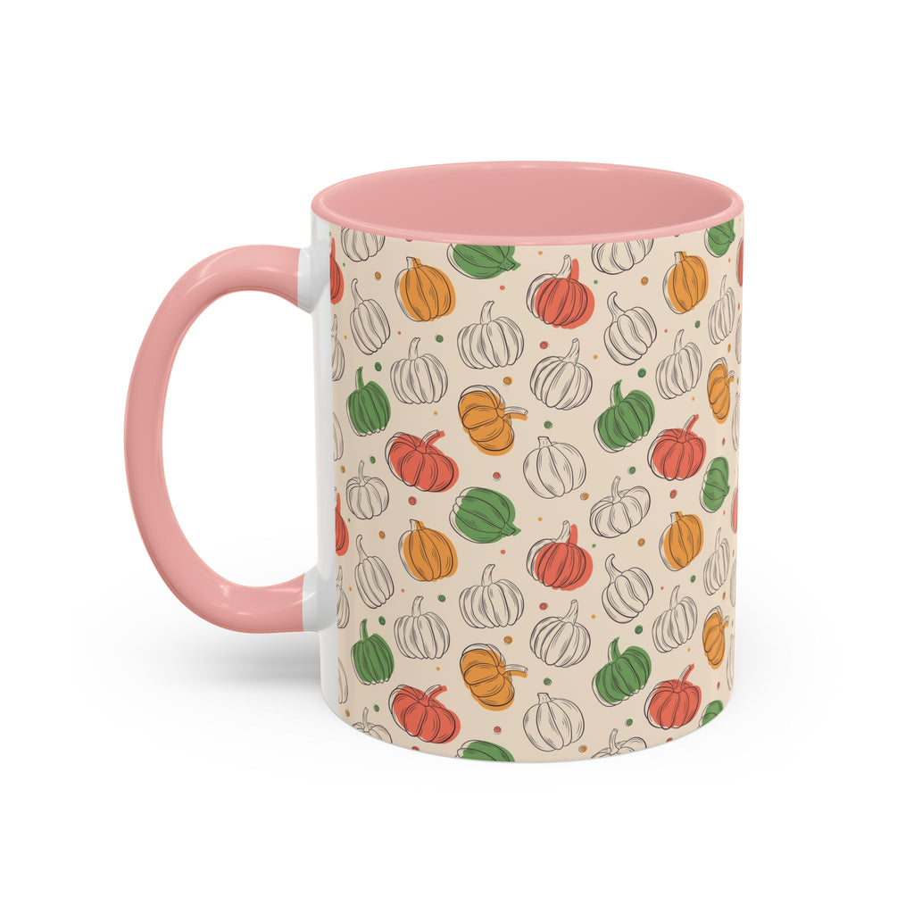 Autumn Pumpkin Pattern Accent Coffee Mug — Fall Harvest 11/15oz