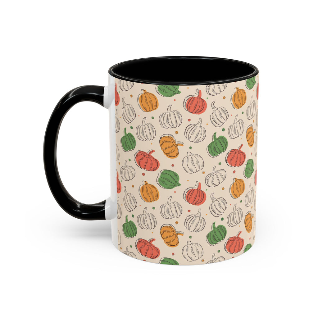 Autumn Pumpkin Pattern Accent Coffee Mug — Fall Harvest 11/15oz