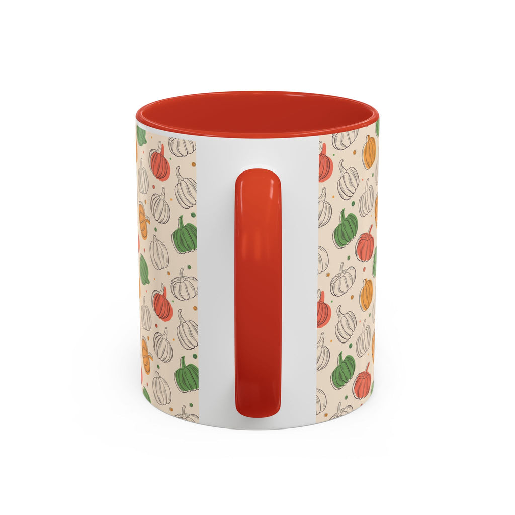 Autumn Pumpkin Pattern Accent Coffee Mug — Fall Harvest 11/15oz