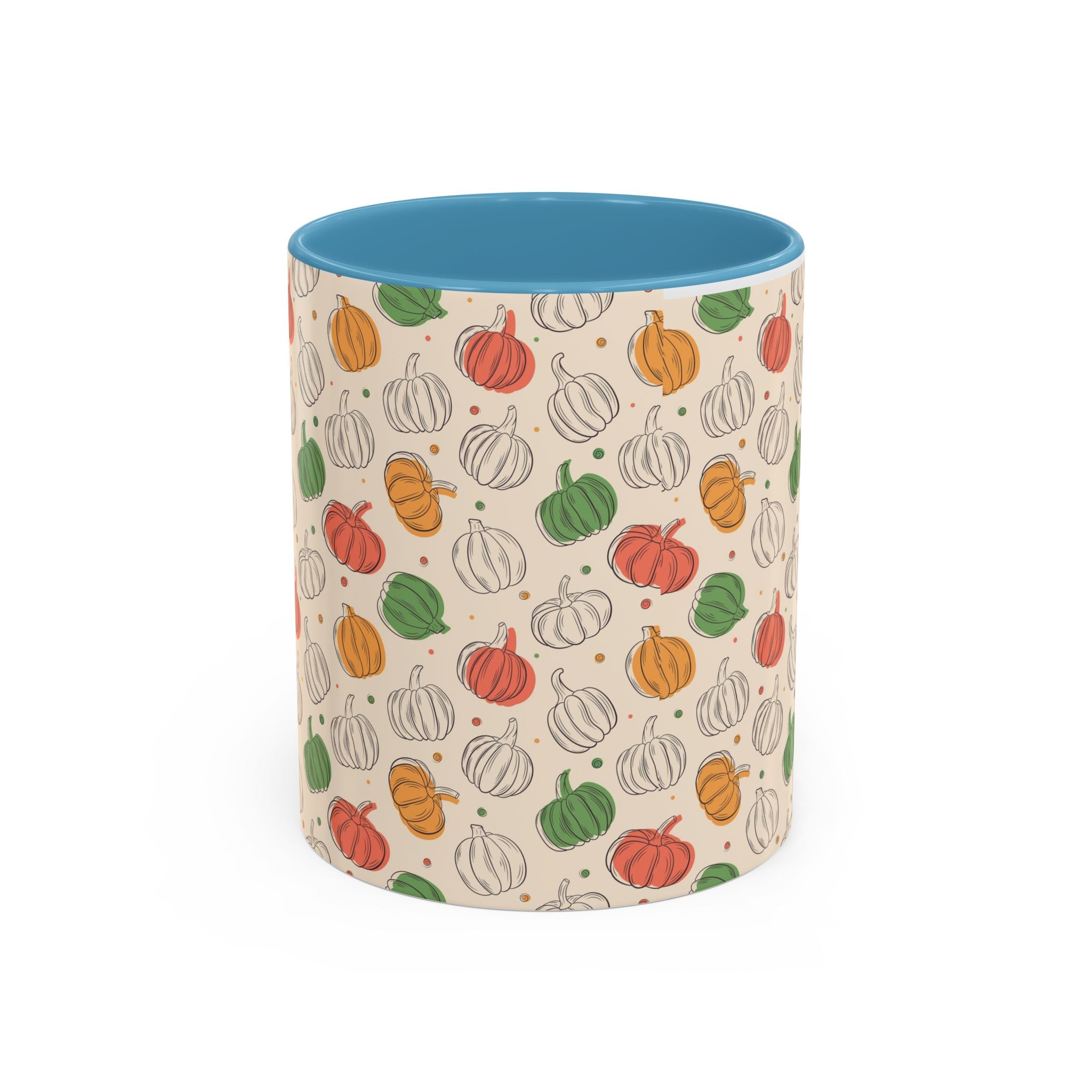 Autumn Pumpkin Pattern Accent Coffee Mug — Fall Harvest 11/15oz