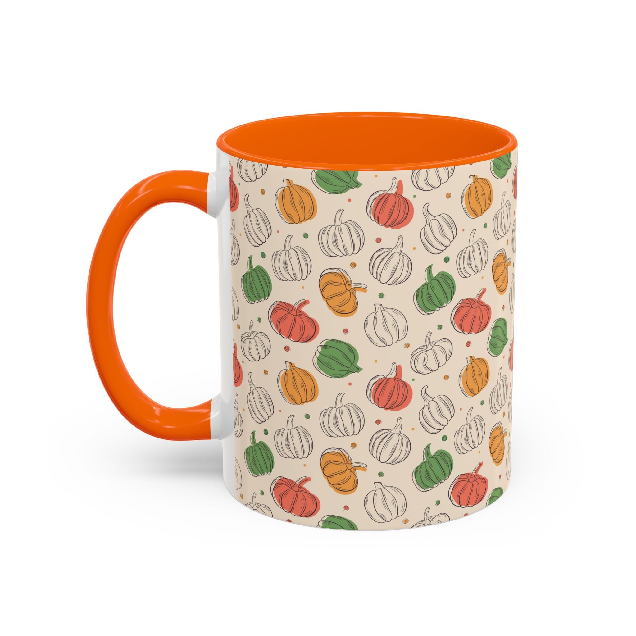 Autumn Pumpkin Pattern Accent Coffee Mug — Fall Harvest 11/15oz