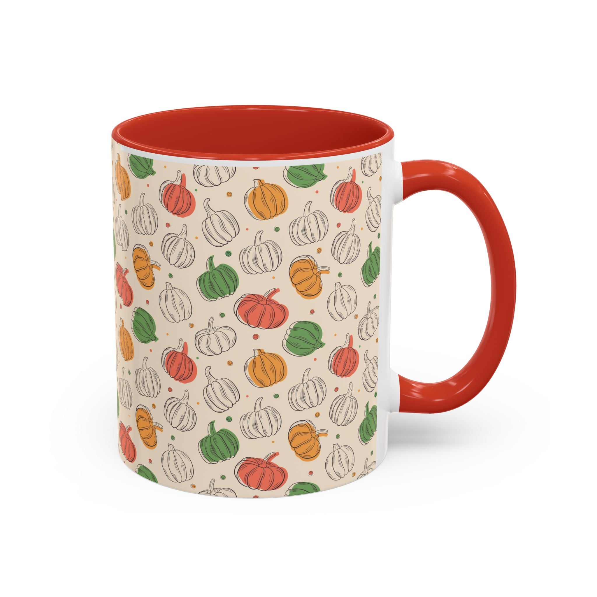 Autumn Pumpkin Pattern Accent Coffee Mug — Fall Harvest 11/15oz