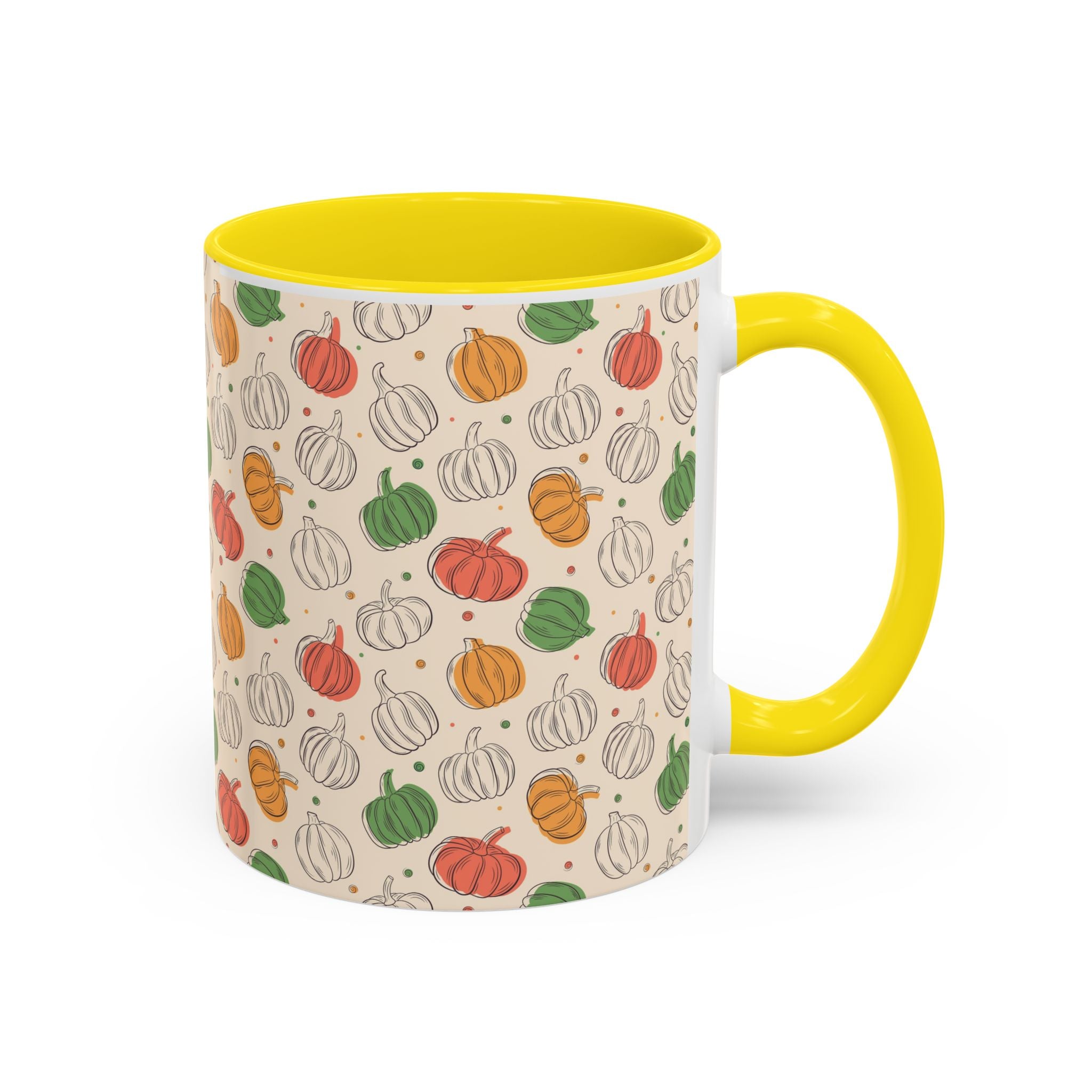 Autumn Pumpkin Pattern Accent Coffee Mug — Fall Harvest 11/15oz