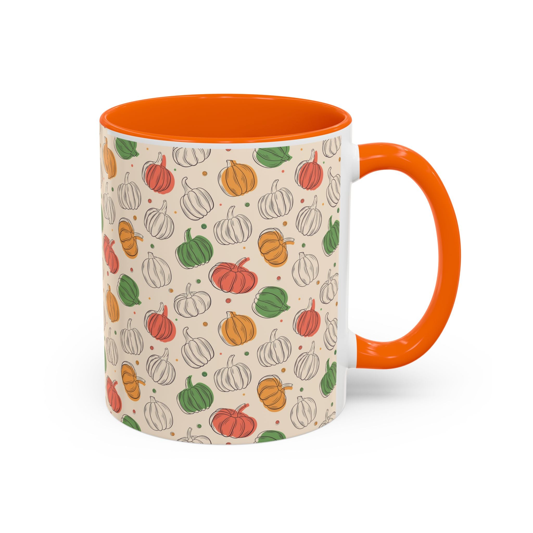 Autumn Pumpkin Pattern Accent Coffee Mug — Fall Harvest 11/15oz
