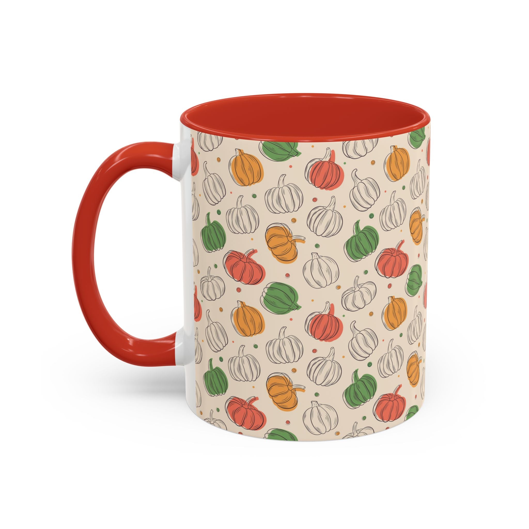 Autumn Pumpkin Pattern Accent Coffee Mug — Fall Harvest 11/15oz
