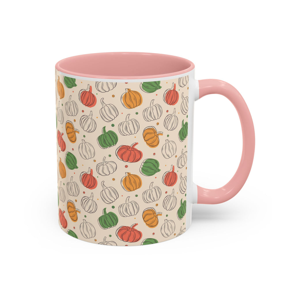 Autumn Pumpkin Pattern Accent Coffee Mug — Fall Harvest 11/15oz