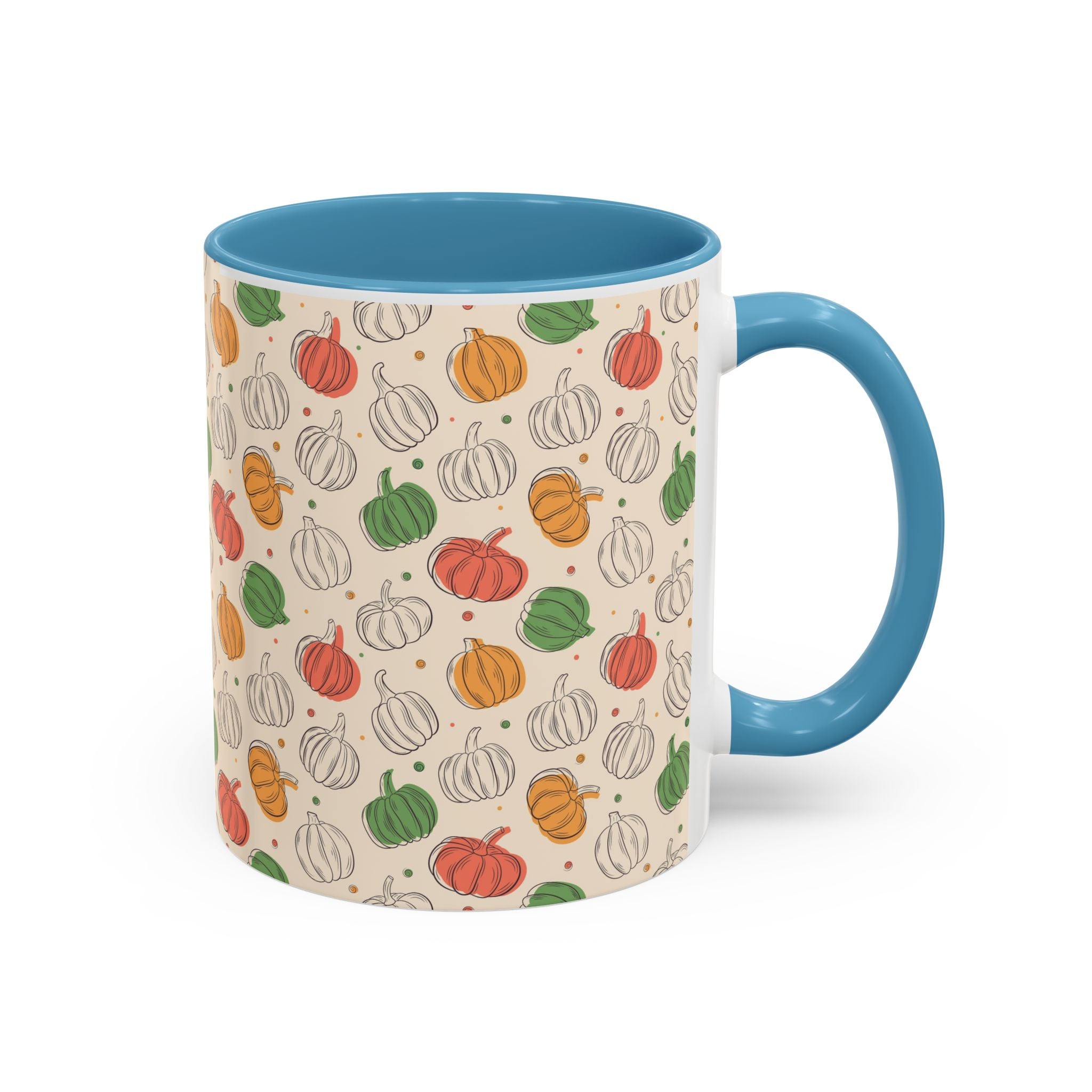 Autumn Pumpkin Pattern Accent Coffee Mug — Fall Harvest 11/15oz