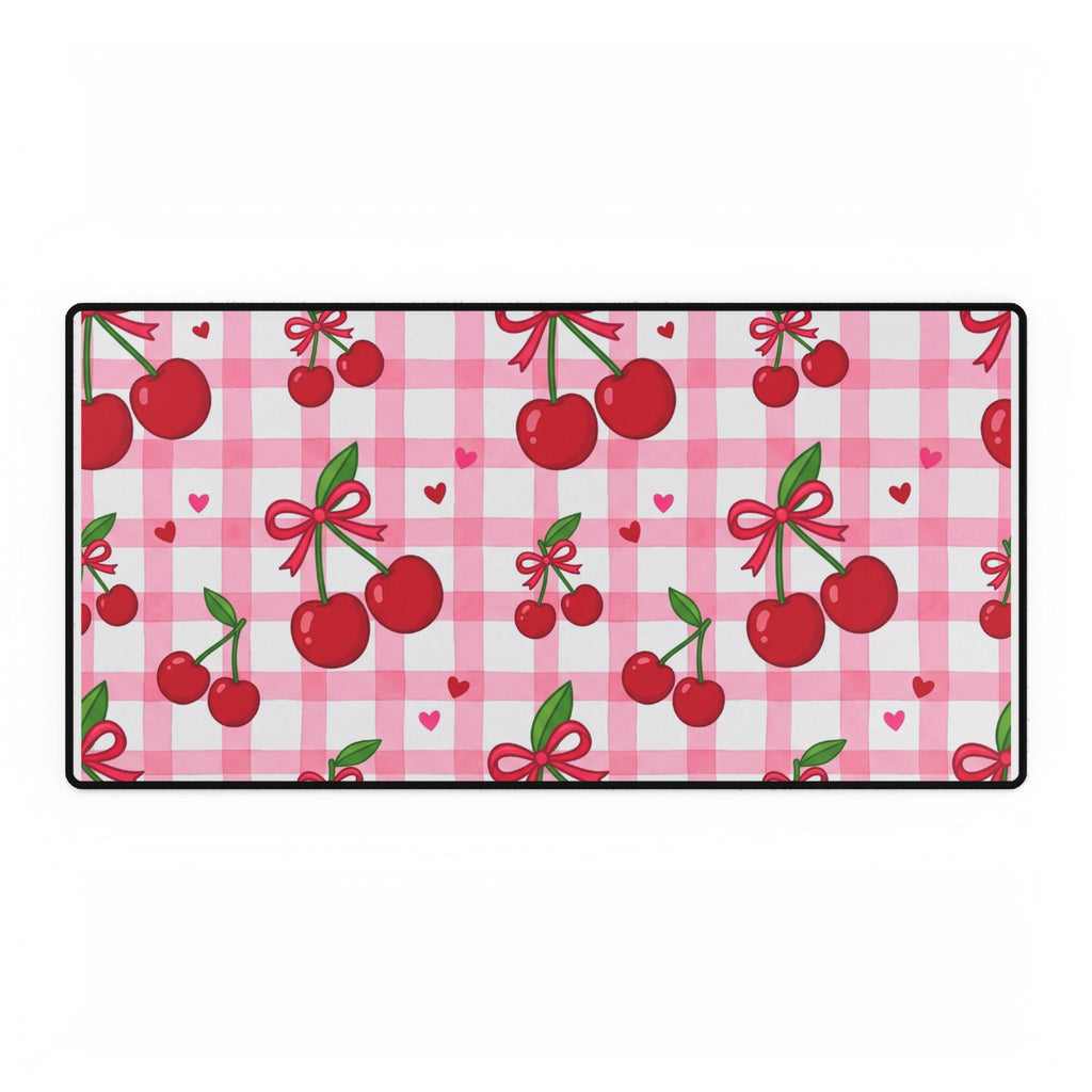 Cherry Gingham Desk Mat — Pink Retro Cherry Mouse Pad