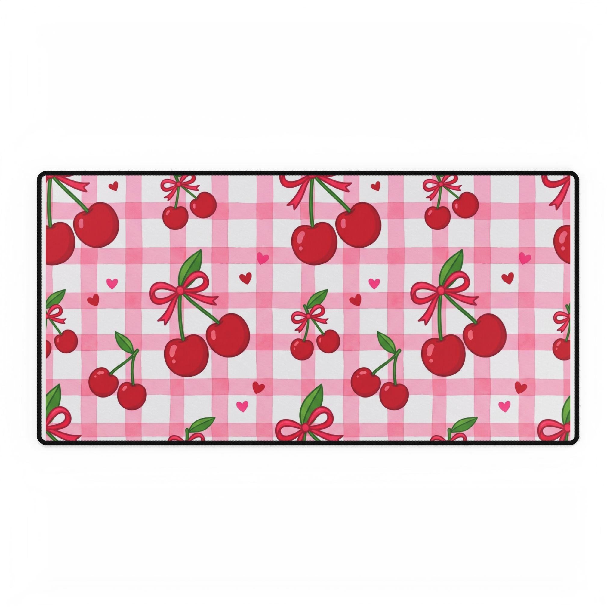 Cherry Gingham Desk Mat — Pink Retro Cherry Mouse Pad