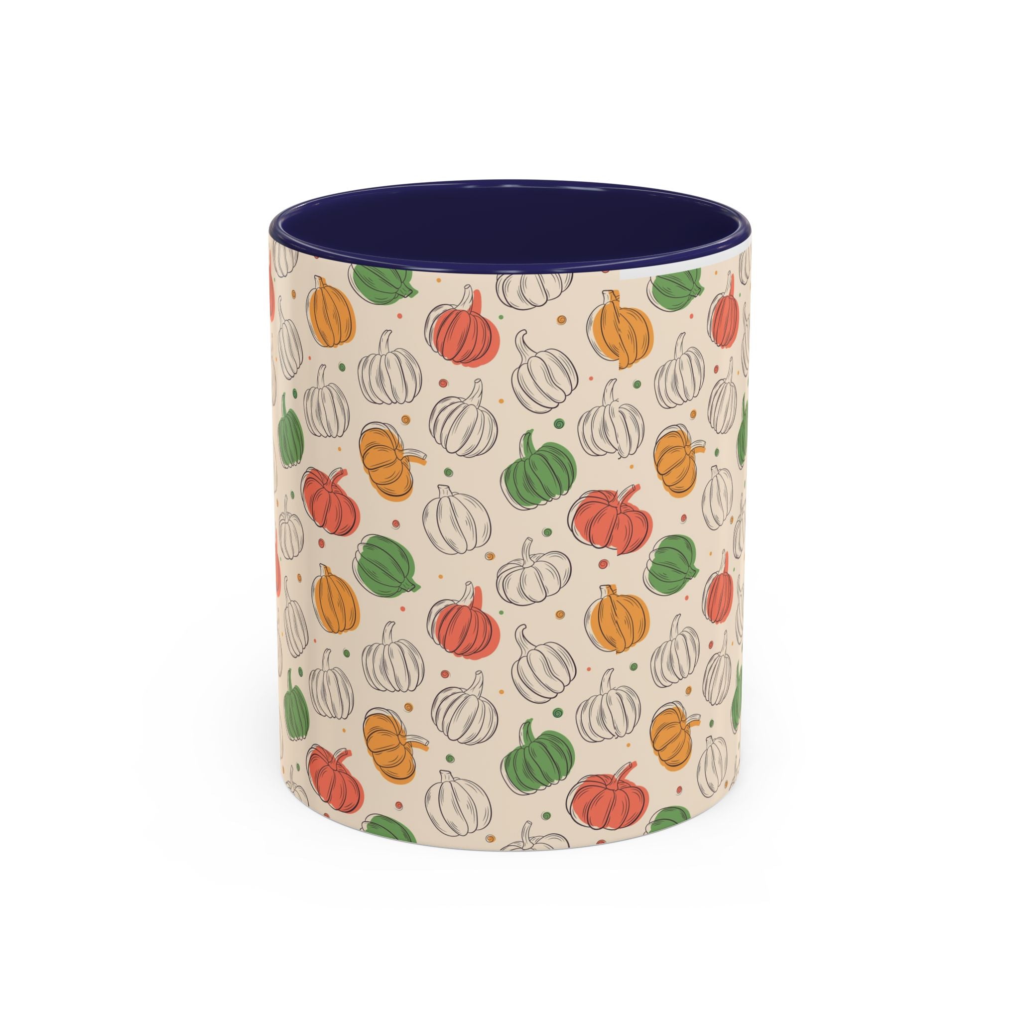 Autumn Pumpkin Pattern Accent Coffee Mug — Fall Harvest 11/15oz