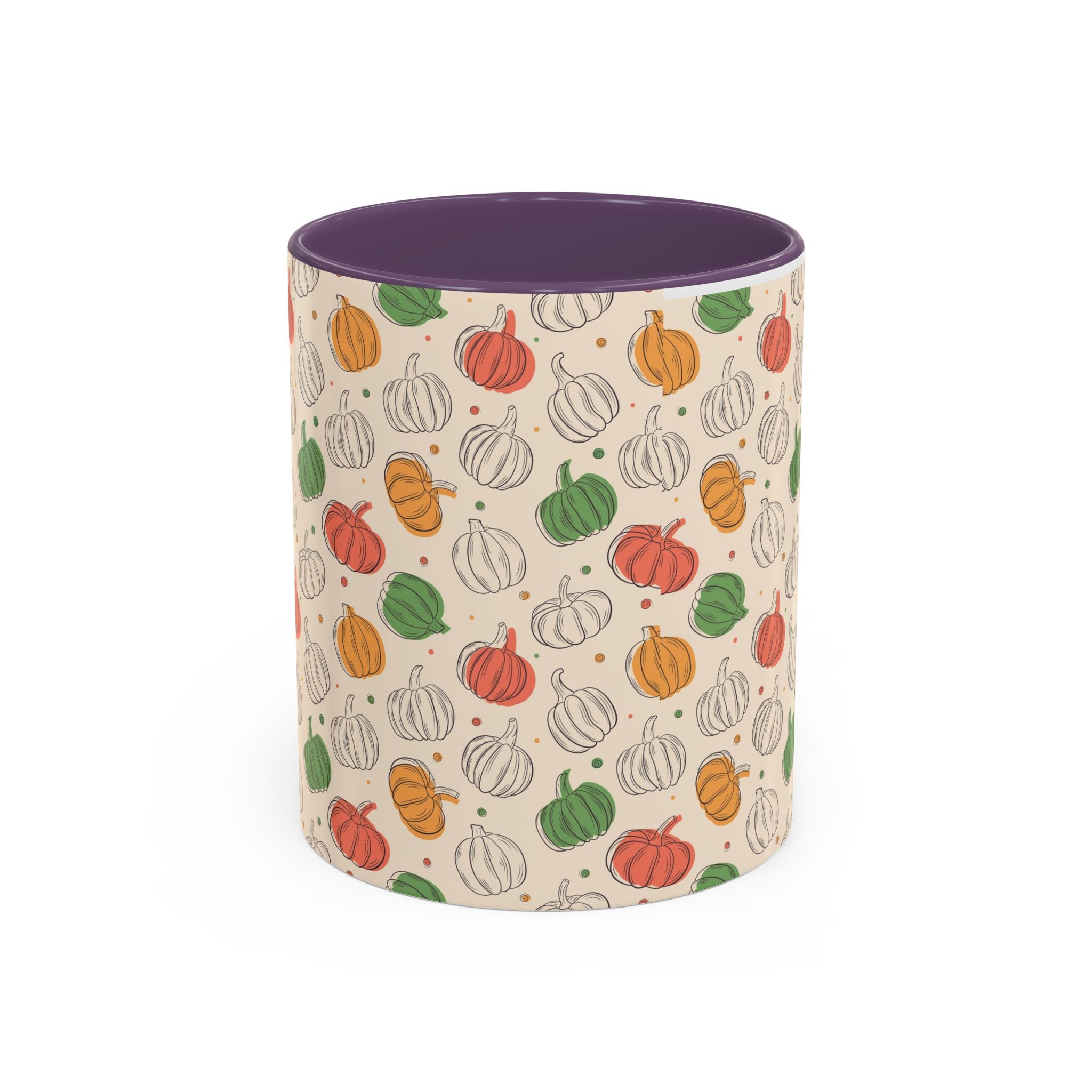 Autumn Pumpkin Pattern Accent Coffee Mug — Fall Harvest 11/15oz