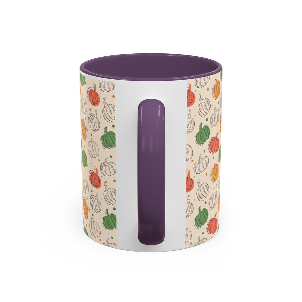 Autumn Pumpkin Pattern Accent Coffee Mug — Fall Harvest 11/15oz