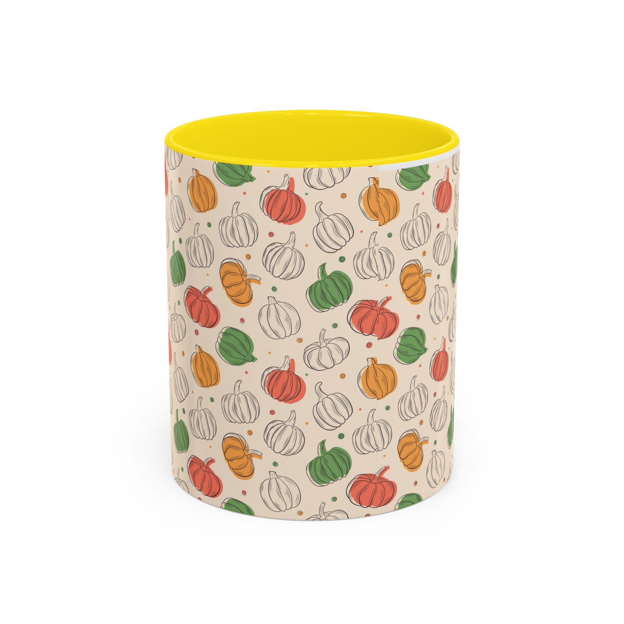 Autumn Pumpkin Pattern Accent Coffee Mug — Fall Harvest 11/15oz