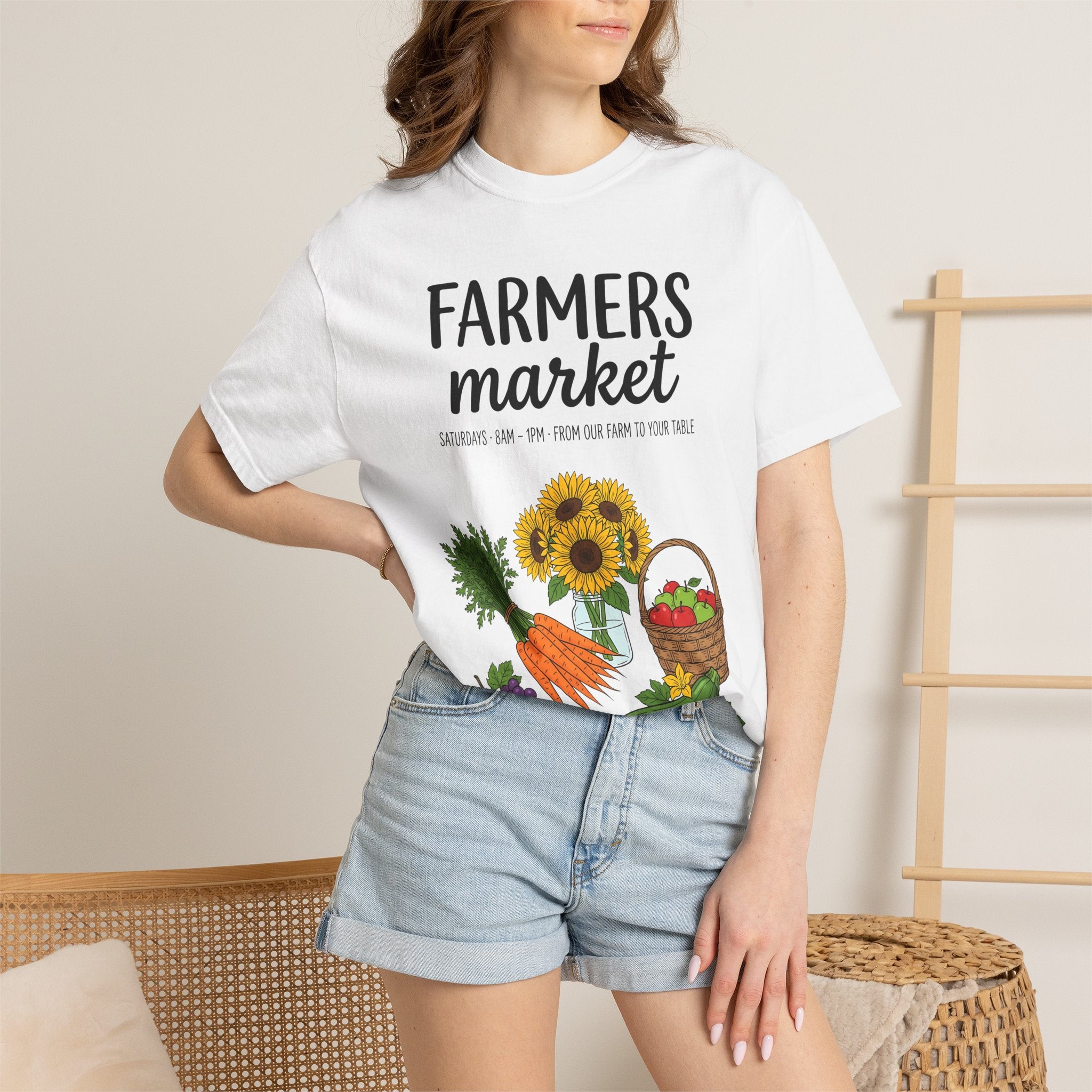 Farmers Market T-Shirt — Sunflower & Fresh Produce Graphic Tee