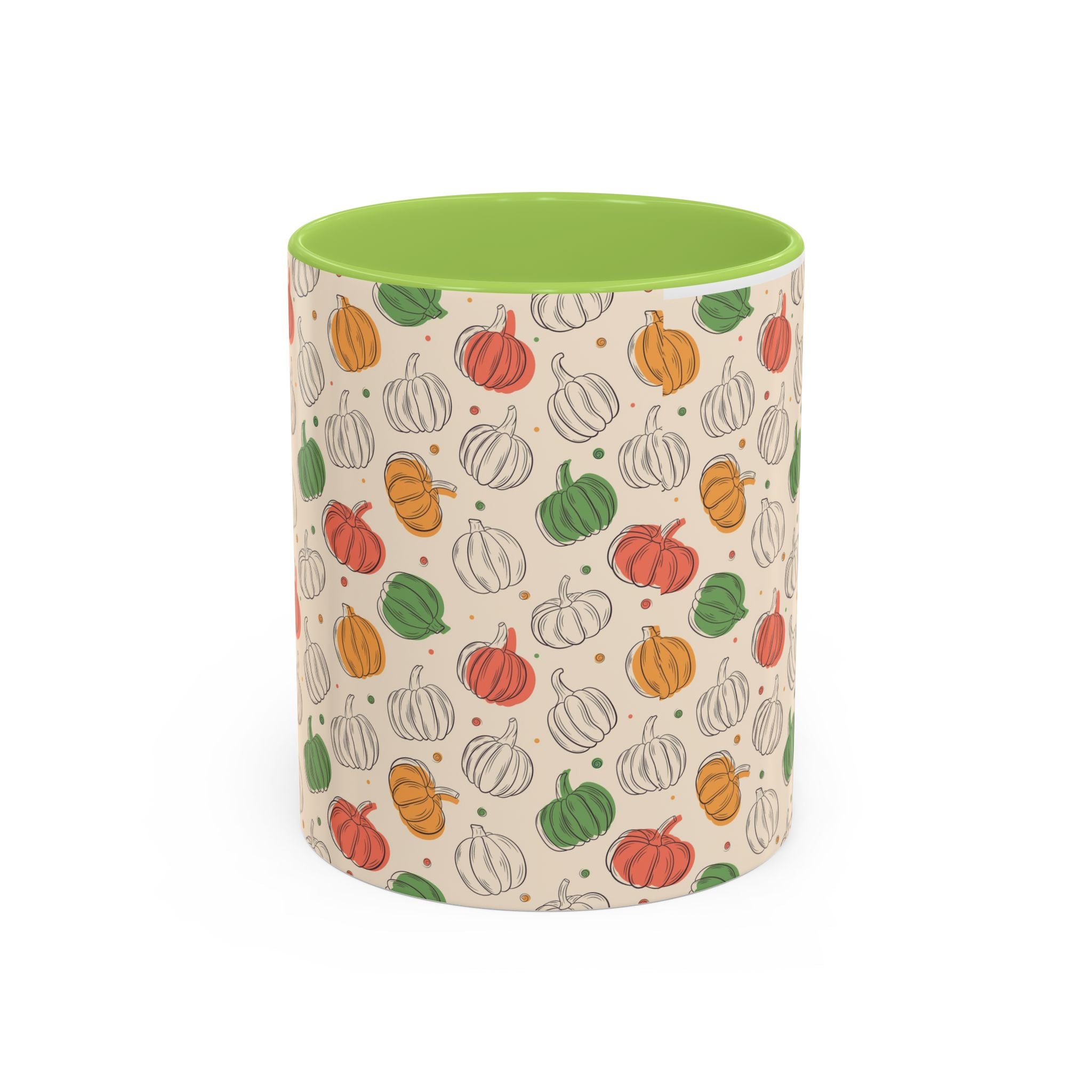 Autumn Pumpkin Pattern Accent Coffee Mug — Fall Harvest 11/15oz