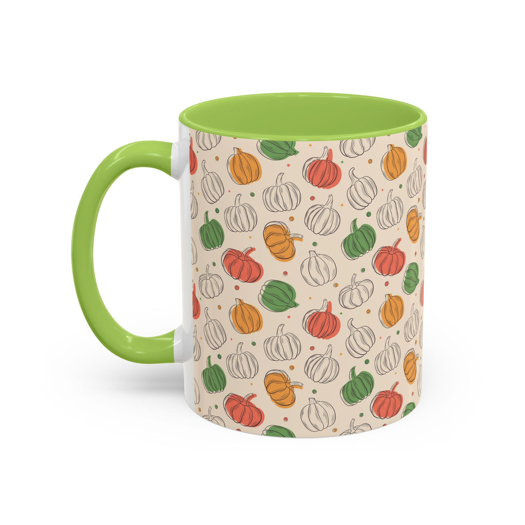 Autumn Pumpkin Pattern Accent Coffee Mug — Fall Harvest 11/15oz