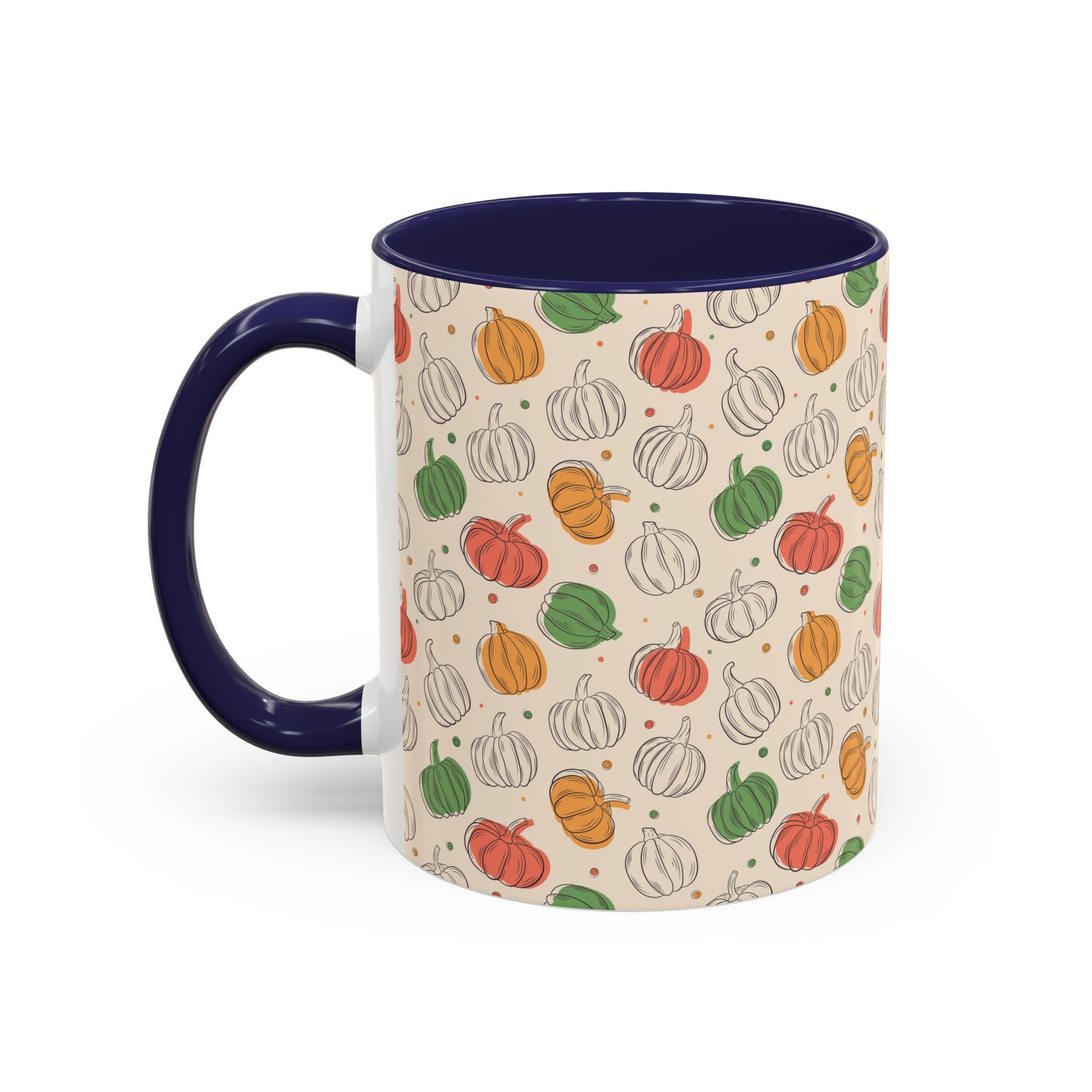 Autumn Pumpkin Pattern Accent Coffee Mug — Fall Harvest 11/15oz