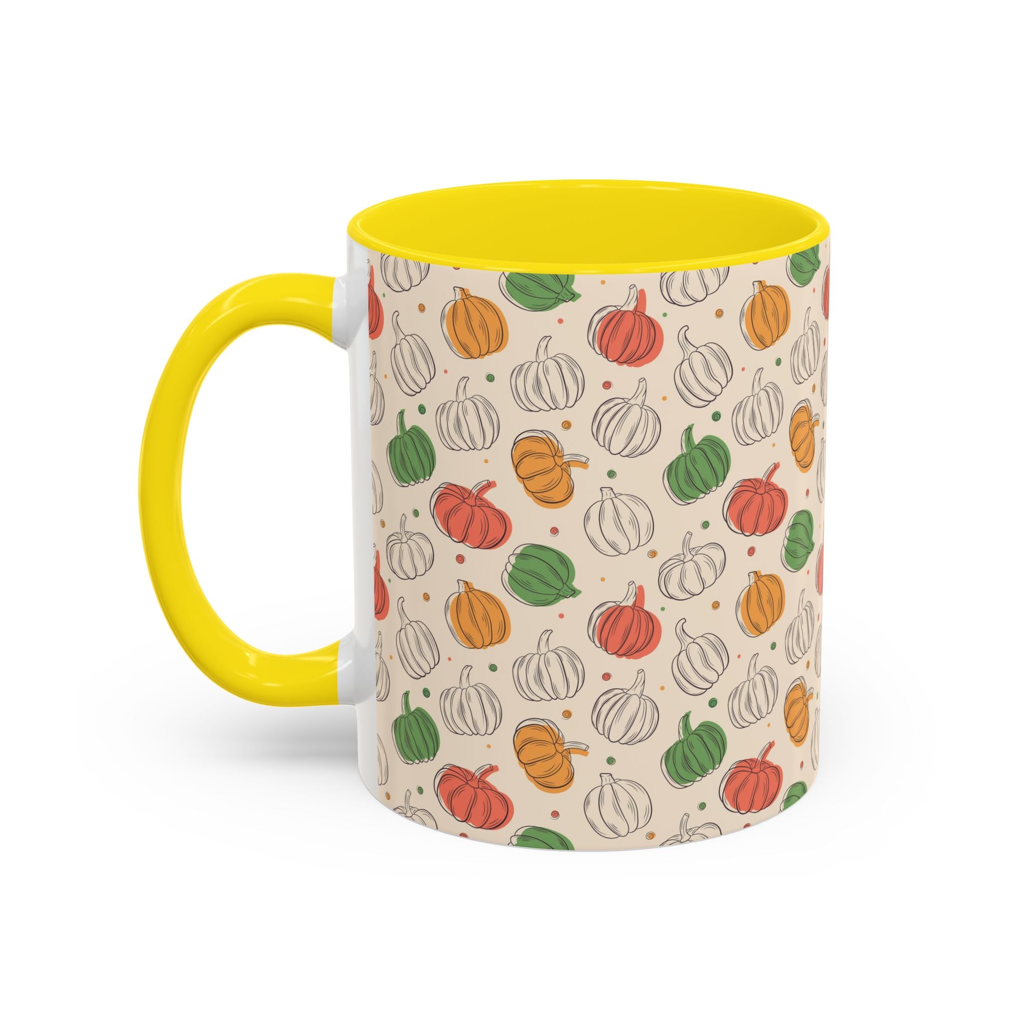 Autumn Pumpkin Pattern Accent Coffee Mug — Fall Harvest 11/15oz