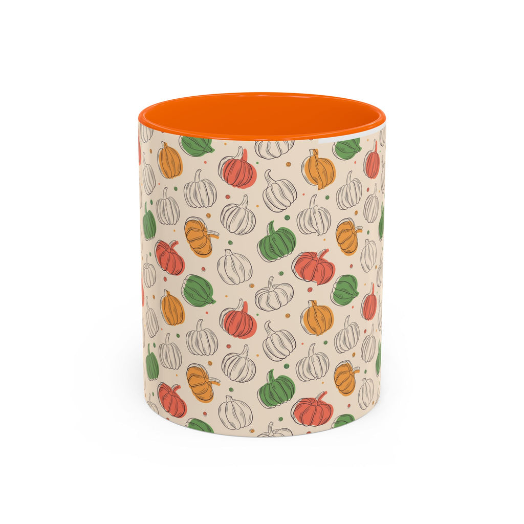 Autumn Pumpkin Pattern Accent Coffee Mug — Fall Harvest 11/15oz