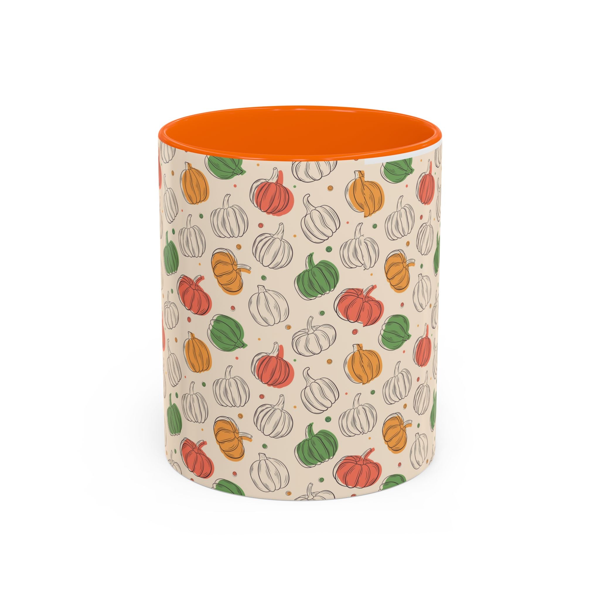 Autumn Pumpkin Pattern Accent Coffee Mug — Fall Harvest 11/15oz